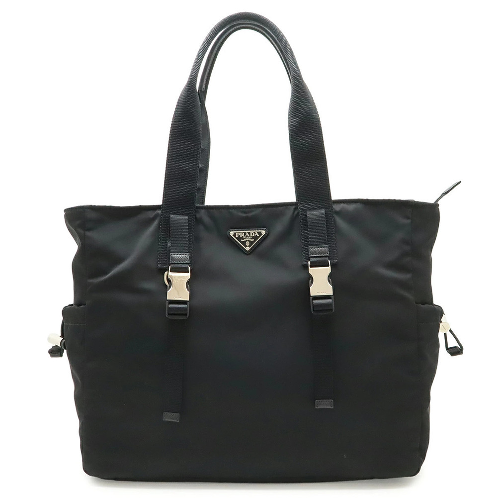 Prada Triangle Tote Tessuto Saffiano Bag Shoulder Black Nero Black